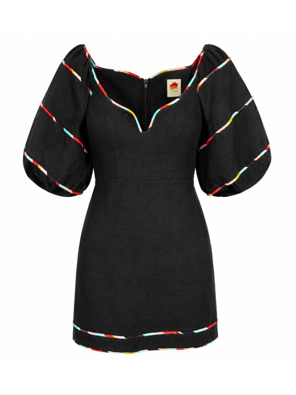 NWT Farm Rio Black Colored Stripes Linen Mini Dress M MSRP $250